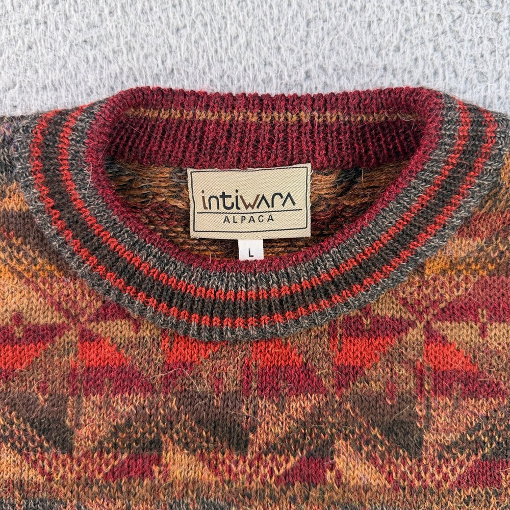 Intiwara Vintage Alpaca Sweater Mens Large L Geometric Aztec Tribal Earth Tones